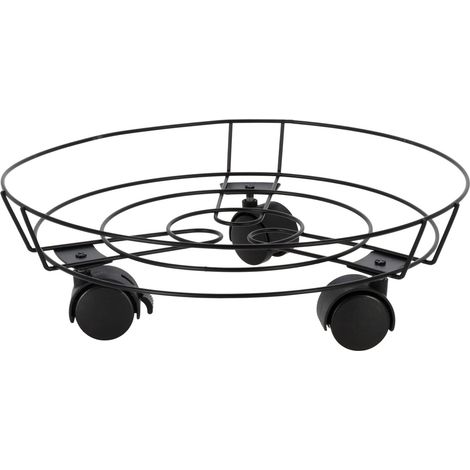 Metall Pflanzentrolley schwarz rund - 32 cm - Blumentopf Untersetzer mit 3 Rollen - Pflanzenroller Pflanzenwagen Rolluntersetzer Rollbrett