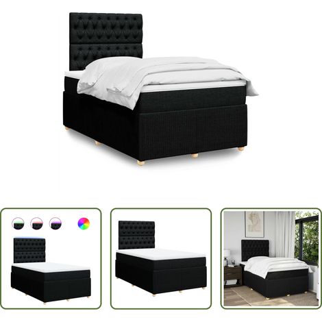 vidaXL LED-Beleuchtung - Boxspringbett mit Matratze Schwarz 120x200 cm Stoff (1/5)