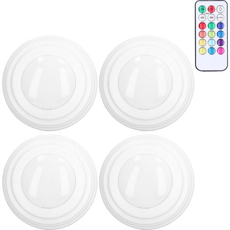 Lot de 4 spots LED RGBW, 13 couleurs, différents modes, télécommande, installation sans perçage, éclairage LED sans fil à économie d'énergie (1/5)