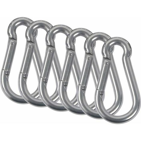 6Pcs M5 Carabiners 304 Stainless Steel Spring Loaded Fireman Carabiner with Attachment Carabiner for Camping Hiking Hammock Swing (1/5)