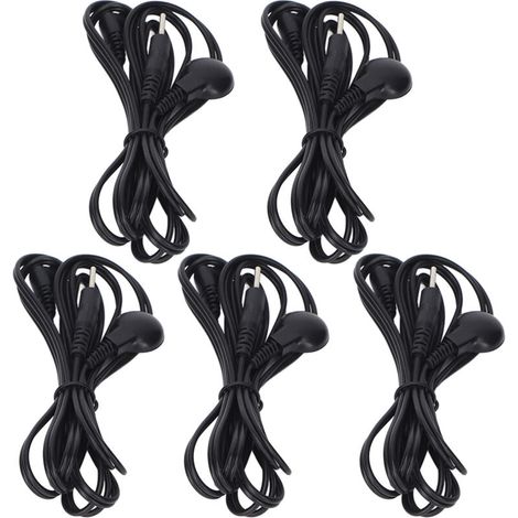 schwarze 2,5-mm-Kabel mit Stecker für TENS-Gerät, digitaler Elektrostimulator, 1,2 m Länge – 5er-Pack (1/5)