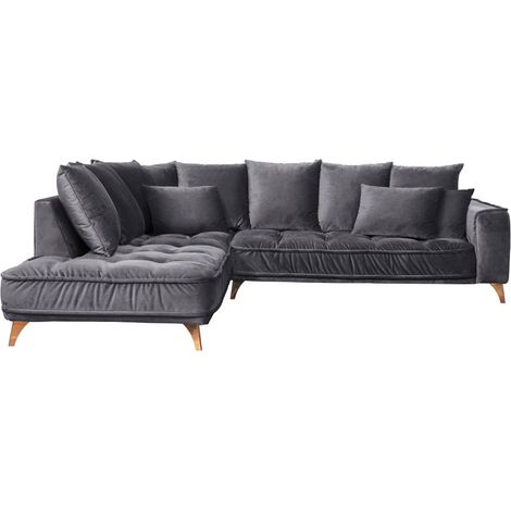 Canapé Velours Angle Gauche Gris Foncé Altamo - 4 Places (1/4)