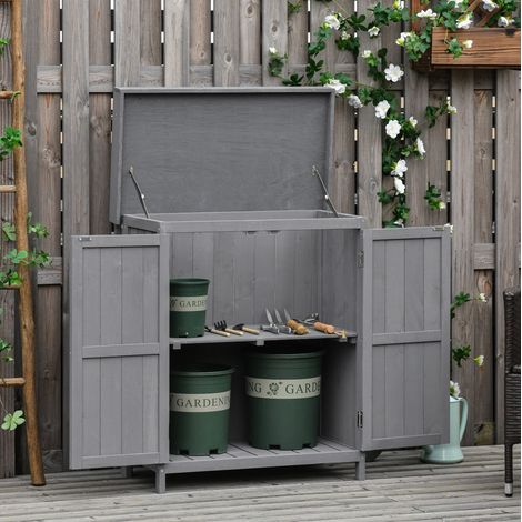 Armario de jardín 68x39x88 cm de madera de abeto gris oscuro, 2 compartimentos – MEUBLIV (1/5)