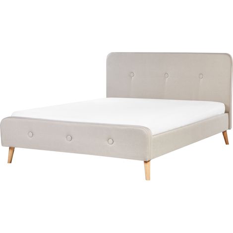 Cama tapizada en tela beige 160 x 200 cm con somier patas de madera diseño moderno Rennes (1/5)