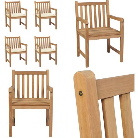 Gartenstühle 4 Stk. mit Cremeweißen Kissen Massivholz Teak - Holzstühle Garten - Gartenmöbel Teak (1/5)
