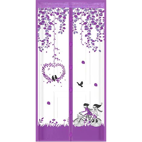 Magnetische Fliegengittertür für Türen bis 100 x 210 cm, starke Magnete, automatisches Schließen, Vorhangtür für Flure Terrassen ohne Bohren (Lila, Fahrradpaar) (1/5)