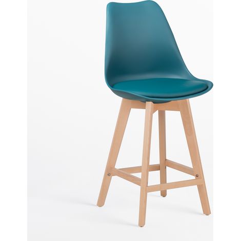 Tabouret haut nordique avec coussin en similicuir SKLUM Bleu Turquoise Intense ↑65 cm