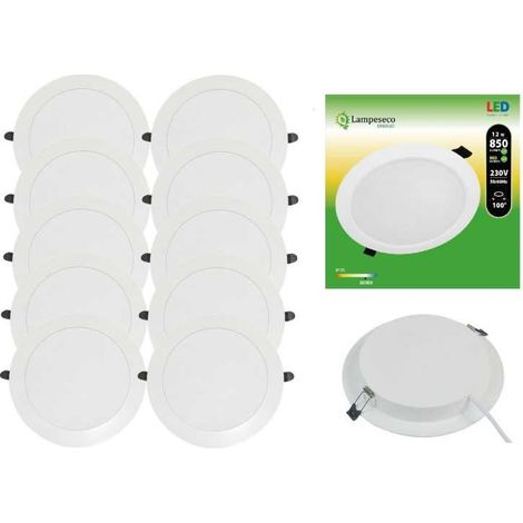 Lampesecoenergie – Lot de 10 spots encastrables LED extra-plats 12W – Blanc froid 6000K – Angle de diffusion 100° – Transformateur intégré – IP20 (1/4)