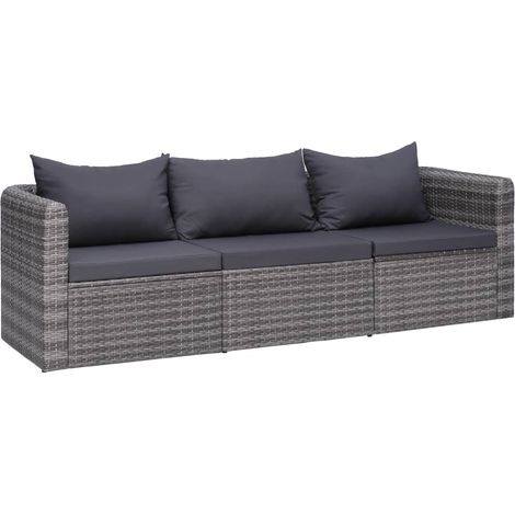 vidaXL Set Divani da Giardino 3 pz con Cuscini Grigio in Polyrattan (1/5)