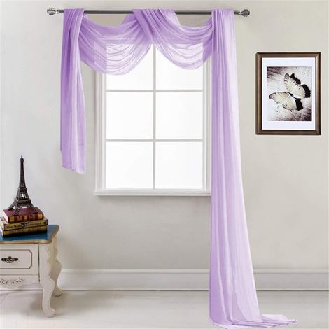 Rideau transversal transparent en voile uni, décoration à la main pour chambre, salon, mariage – 52 x 216 cm, lilas–DELKEVIC
