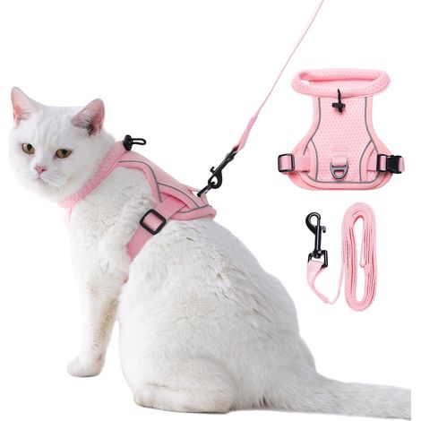 Harnais anti-fugue pour chat avec laisse réglable (L), harnais respirant en maille réfléchissante pour chat adulte et chaton, idéal pour les promenades. (1/5)