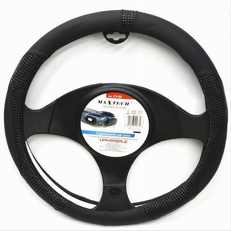TRADE SHOP - Coprivolante Universale Auto Fodera Protezione Sterzo 38cm Nero Con Rilievi Cv-20 - (1/2)