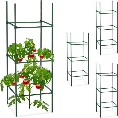 Relaxdays Set da 4 Supporti per Rampicanti, HxLxP: 90x32x32 cm, Graticolato per Piante e Rose, Metallo e Plastica, Verde, Acciaio, 90 cm