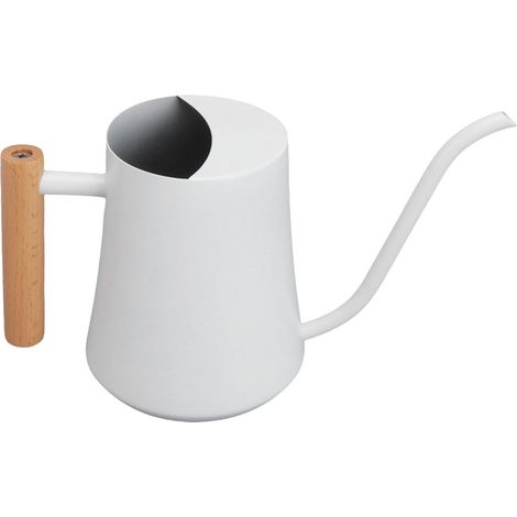 Arrosoir en acier inoxydable, petite plante rétro avec manche en bois pour intérieur et extérieur, 1000ML, blanc (1/5)