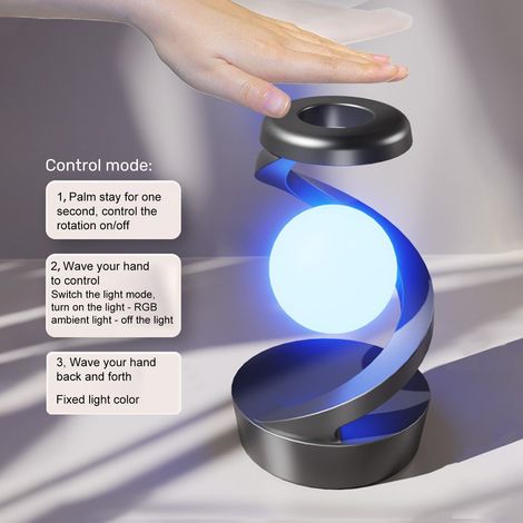 Ortviai Lampe de chevet flottante et rotative avec recharge sans fil, capteur gestuel, 600 mAh, RGB (1/4)