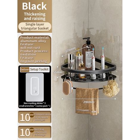 (Poteau triangulaire noir) Installation sans perçage - Étagère de salle de bain en aluminium - Porte-shampoing - Organisateur de cuisine (1/5)
