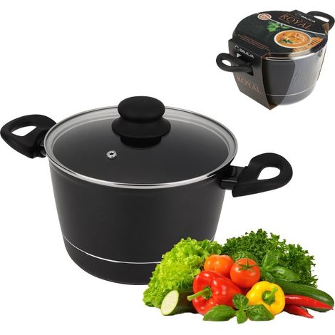 Pot en aluminium haut avec couvercle ROYAL 20 cm 3,2 l revêtement antiadhésif Teflon couvercle en verre gaz induction (1/5)
