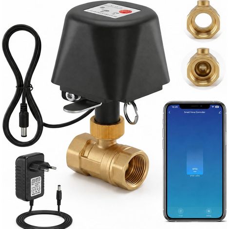 Vanne Connectée WiFi, Vanne d'Arrêt Motorisée Laiton avec Minuteur et App, Idéal Jardin, Piscine, Serre et Hydroponie, 1/2 Pouce (1/5)