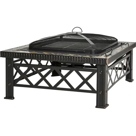 Berbecue a Legna 76x76x47 cm in Metallo Nero (1/5)