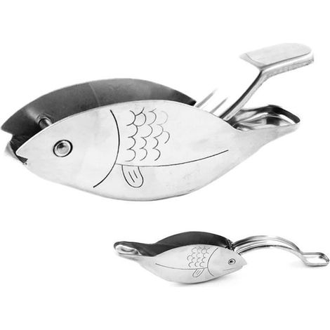 Zitronenpresse in Fischform – Zitronenpresse aus lebensmittelechtem Edelstahl, manuelle Zitruspresse (1/4)