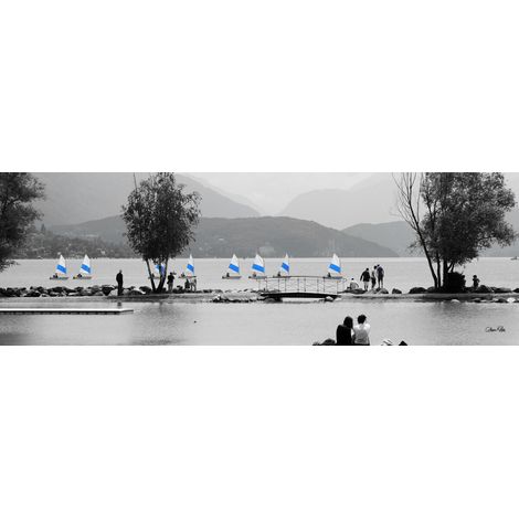 Tableau sur toile plage d'Albigny lac Annecy 30x97 cm - Impression sur Toile Murale Décorative - Image imprimée en HD sur Toile - Toile sur Châssis en Bois FSC - Fabriqué en France (1/4)
