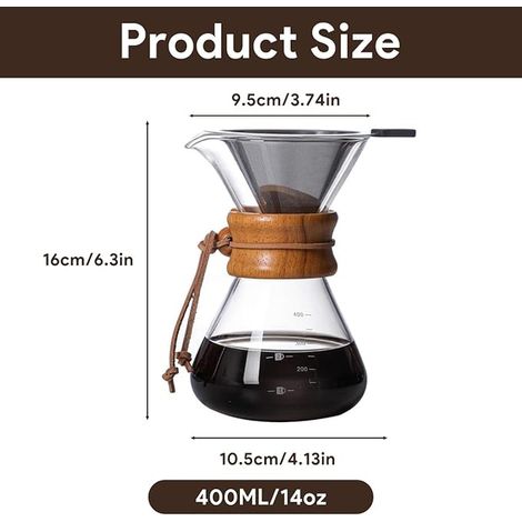 Tissting Coffee Maker with Wooden Neck Filter, Coffee Maker with Permanent Stainless Steel Filter, Glass Coffee Maker for Coffee Party at Home (1/3)