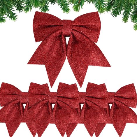 Lazo Navideño - Lazo Grande 24 cm - Adorno para Árbol de Navidad Regalos y Guirnaldas - Rojo - 5 Unidades (1/5)