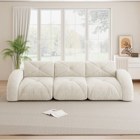 Sofá modular de 3 plazas sin estructura en chenilla beige claro, sin montaje (1/5)