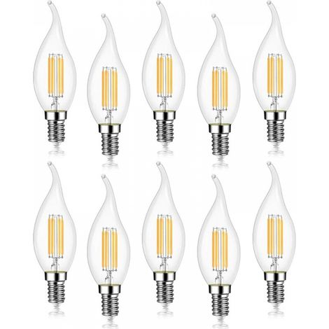 Lot de 10 4W Ampoule de Filament LED E14 Flamme Bougie 2700K Blanc Chaud, Non-Dimmable, Angle de Faisceau 360° (1/4)