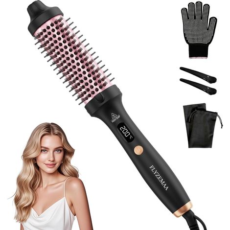 Brosse thermique, Thermal Brush 38mm pour des Boucles Naturelles Anti-ébouriffage, Brosse Chauffante pour 3 Niveaux de Température, brosse brushing chauffante Écran LCD, Double Tension Prise UE, Noir (1/5)