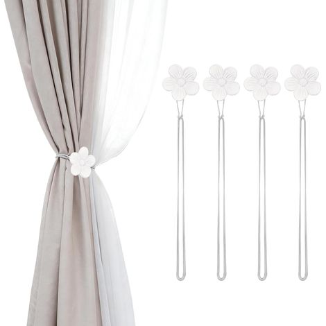 Attaches Magnétiques pour Rideaux, Lot De 4 Attaches De Rideaux en Résine Fleurie, Attaches De Rideaux Vintage en Corde, Décoration Magnétique pour Rideaux (1/4)