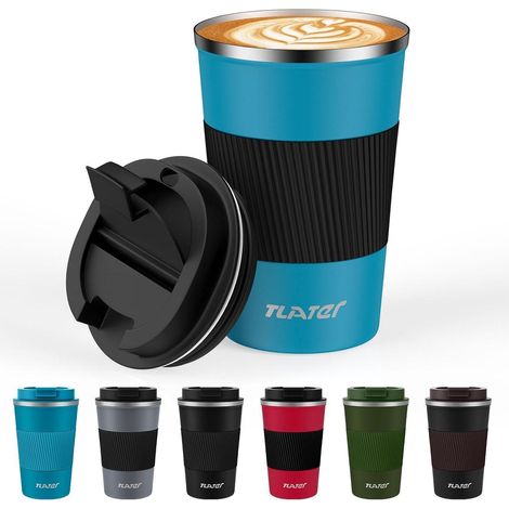 Tlater Stainless Steel 380ml Thermal Coffee Travel Mug Blue Black (1/5)