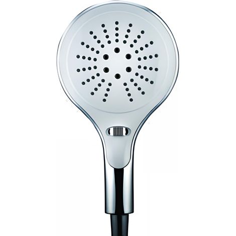 Pomme de douche 3 jets, large diamètre d'aspersion, système anti-calcaire, chromé et gris (1/5)