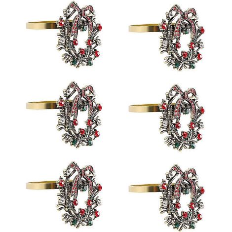 Lot de 6 ronds de serviette en métal en forme de couronne de Noël -- (1/5)