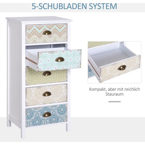 Commode à tiroirs, design moderne, 5 tiroirs, 46 cm x 34 cm x 97,5 cm, multicolore (1/4)