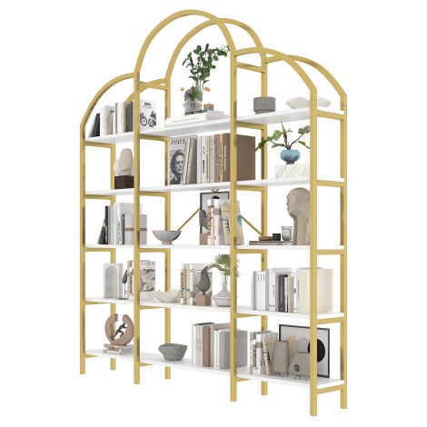 Étagère 170x26x190 cm, acier MDF, 5 niveaux, forme nuage, or/blanc
