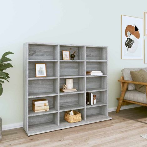 Étagère de Rangement pour CD/DVD Bibliothèque - pour Bureau Salon Chambre Cuisine Sonoma gris 102x23x89,5 cm Bois d'ingénierie BV828286 - BonneVie (1/5)