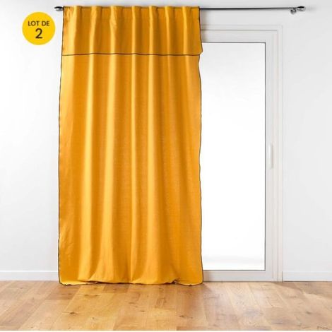 Lot de 2 Rideaux passants cache-volants en coton 140 x 240 cm Mistraline Moutarde (1/5)
