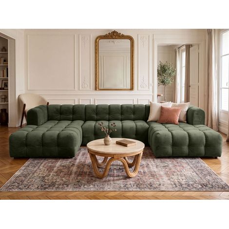 Wohnlandschaft Sofa U-Form SOLVIE in Stoff Tiffani Grün (1/4)