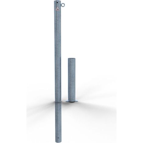 Schake Absperrpfosten herausnehmbar aus Stahlrohr verzinkt Ø60x2,5mm mit Stahlkappe 900mm Überflur ohne Verschluss mit 1 Öse