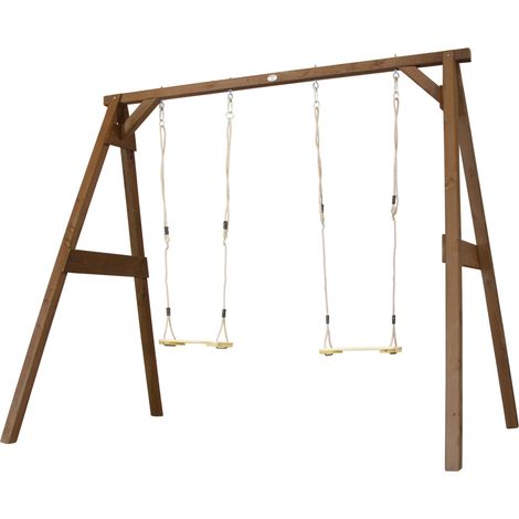 AXI – Balançoire 4-en-1 avec cadre en bois – Transformable en but de football, filet de volley-ball et tennis – 2 sièges pour enfants (1/5)