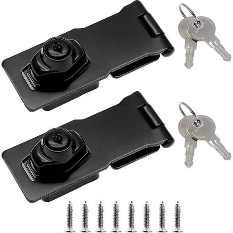 Verrou à loquet 3 pouces - Hasp en acier inoxydable - Pour porte, abri, armoire - Lot de 2 - Noir.