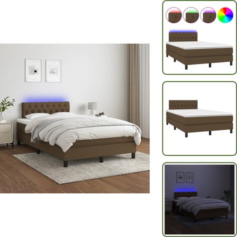 Sommier à lattes de lit matelas et LED Marron foncé 120x200 cm - Sommier Tapissier - Lit Plateforme - Lit Avec Led - Matelas À Ressorts Ensachés - Têted Lit Ajustable (1/5)