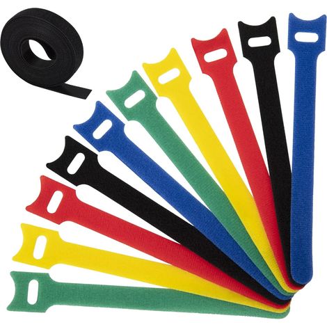 GROOFOO 100 Pièces Attache Cable, 15cm Réutilisable Serre Cable en Nylon, avec Rouleau de Serre-câble de 3 m de Longueur, Reglable Sangles Câbles pour Cordes et Gestion des Câbles (5 Couleurs) (1/5)