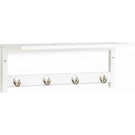 Étagère murale avec patères polyvalente cuisine salle de bain 17,5 x 50 x 16 cm en bambou blanc (1/3)