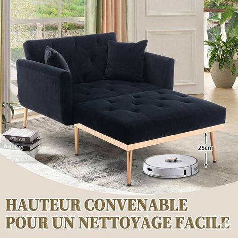 Schlafsessel 165x90x77 cm – verstellbare Rückenlehne (3 Positionen) mit 2 Kissen – ideal für Wohnzimmer, Schlafzimmer und Büro – Samt - Schwarz