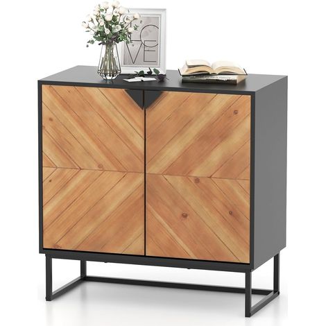 COSTWAY Credenza Bassa per Soggiorno con 2 Ante e 2 Ripiani, Mobile da Cucina Moderno in Legno di Abete, Mobiletto con Gambe in Metallo per Salotto e Ingresso, 80 x 40 x 80 cm (Nero) (1/5)