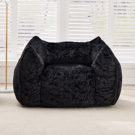 Sillón puff gigante con cojín de piel sintética negra 123 x 97 x 73 cm DESVIAE (1/5)