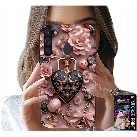 Schutzhülle für Samsung Galaxy A21 – feminine Muster, Vorhängeschloss, Herz-Hülle + Glas (1/5)
