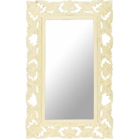 Spiegel Handgeschnitzt Weiß 80x50 cm Massivholz Mango vidaXL (1/5)